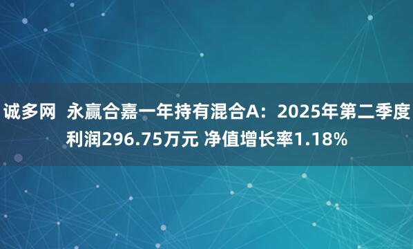 诚多网  永赢合嘉一年持有混合A：2025年第二季度利润296.75万元 净值增长率1.18%